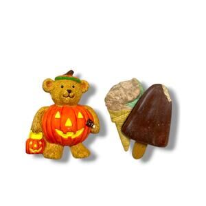 2 Resin Brooch Pin Teddy Bear Halloween 1.75" Popsicle Ice Cream 1.5"